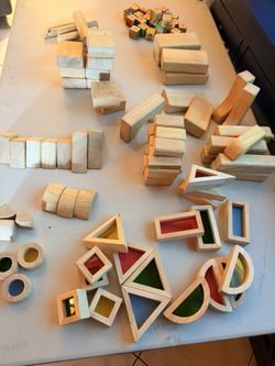 (76) Wooden Building Blocks & (26) Alphabet Wooden Blocks . Price is For All!