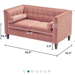 58'' W Velvet Sofa, Mid-Century Love Seats Sofa Furniture with Bolster Pillows, Button Tufted Couch for Living Room, Tool-Free Assembly (Loveseat, Pin