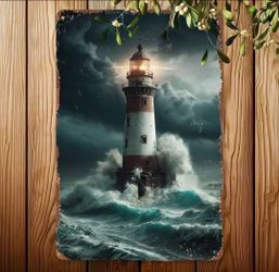 Lighthouse Scene on Wood