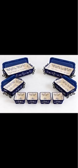16 pieces oven to table set- Rectangular Serving Set – Cobalt Blue – with metal racks and covers