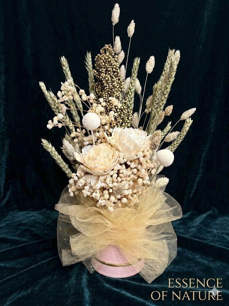 Handmade Dried Flower Arrangement – Rustic Wheat Bouquet – Home Decor