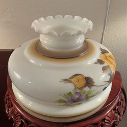 Vintage White Milk Glass Hand Painted Rose Floral Hurricane Shade