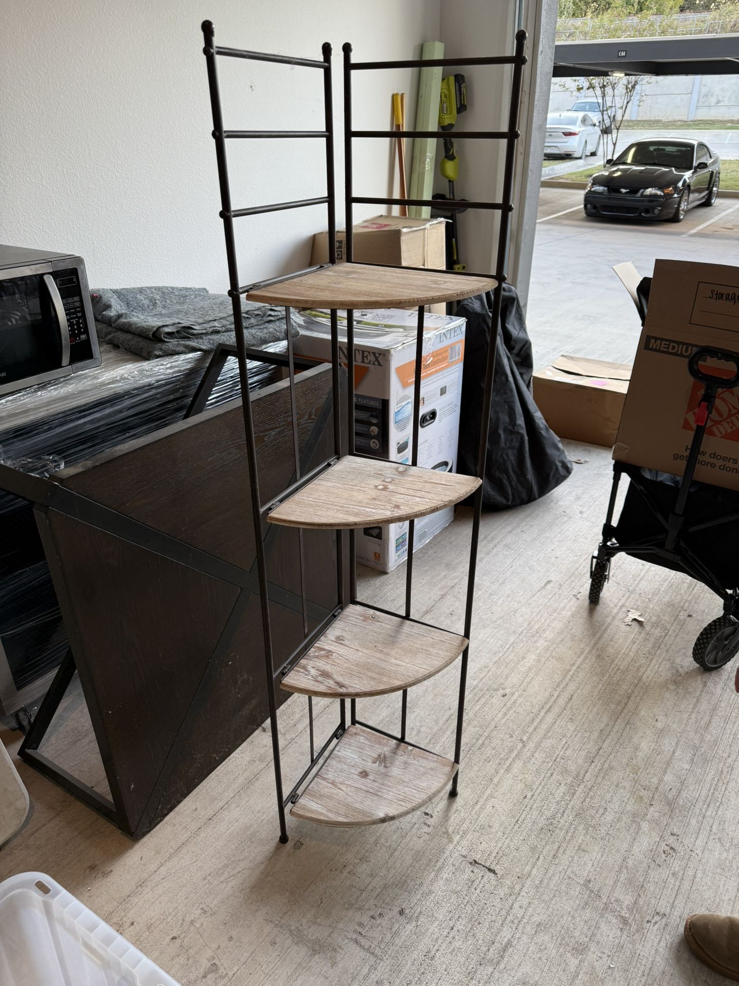 Metal And Wood Corner Shelving Unit