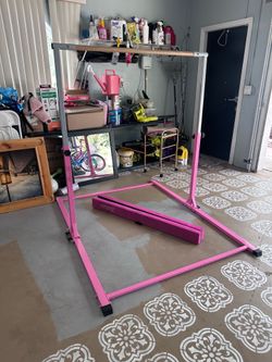 Gymnastics bar and ZELUS 8' Folding Gymnastics Balance Beam, Floor Balance Beam w/Carry Handles Anti-Slip Base for Kids, Beginners & Professional Gymn