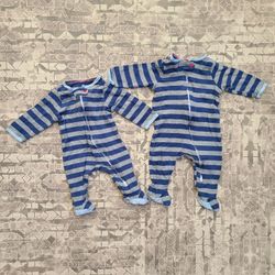 2 Pack of Cat&Jack Striped Blue Footie Pajamas. Size Newborn-3M