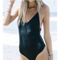Midori Black One-Piece Swimsuit - Skimpy back- older Mahina style - SMALL