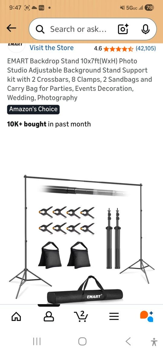 EMART Backdrop Stand 10x7ft(WxH) Photo Studio