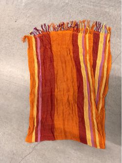 100% Linen Orange Red Yellow Purple Striped Scarf