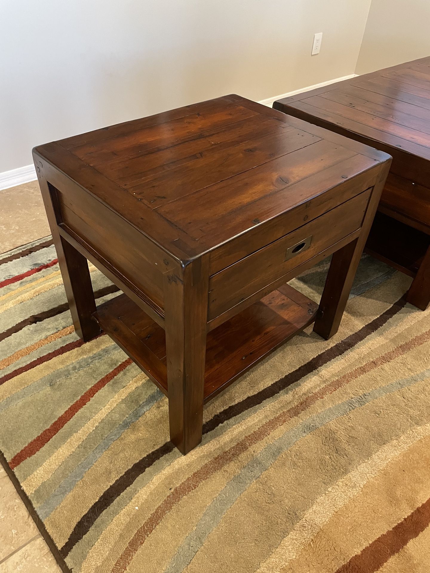 Post and Rail Distressed Wood End Table