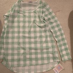 Womens Small Lularoe Green White Buffalo Checkered  Long Sleeve Shirt 