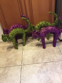 4 Large Tinsel Halloween Cats With Arched Backs
