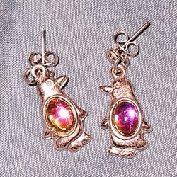 penguin drop earrings with iridescent aurora borealis stones