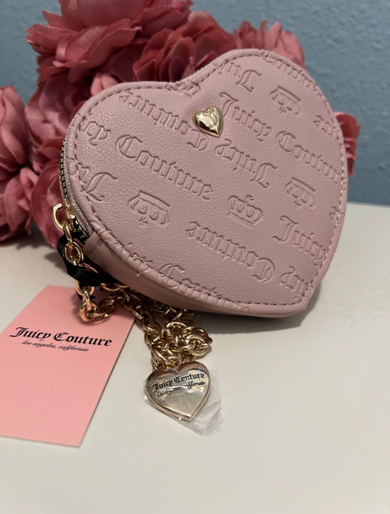 Dusty Blush Not Your Babe Heart Zip Around Juicy Couture Wristlet