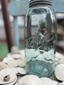 Vintage Light Aqua Ball  Mason Jar 9 1/4”.          1