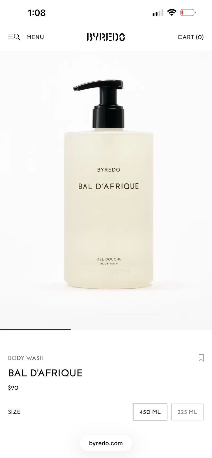 Byredo Bal D'Afrique Bodywash 450ml - $90 Retail