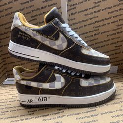 AF 1 Low x LV Monogram Brown Damier Azur Shoes Sneakers (With Box