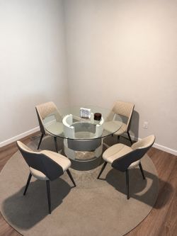 Modern Glass Dining Table & 4 Chairs – $350