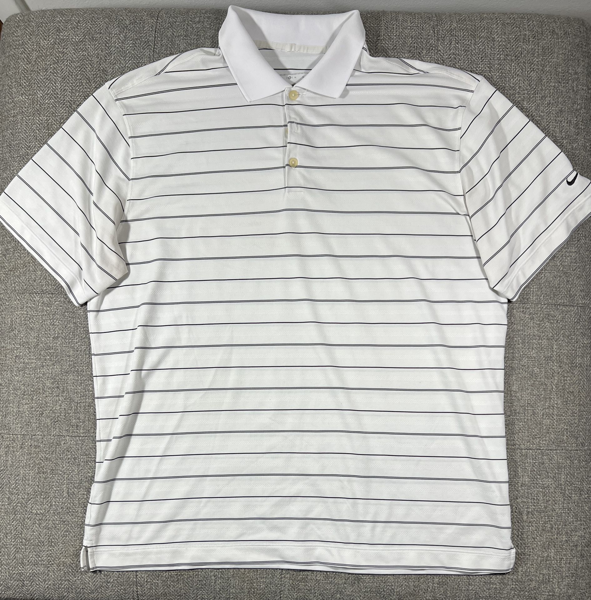 Nike Golf 358325-100 Mens White Black Stripe Dri-Fit Athletic Shirt Size XL