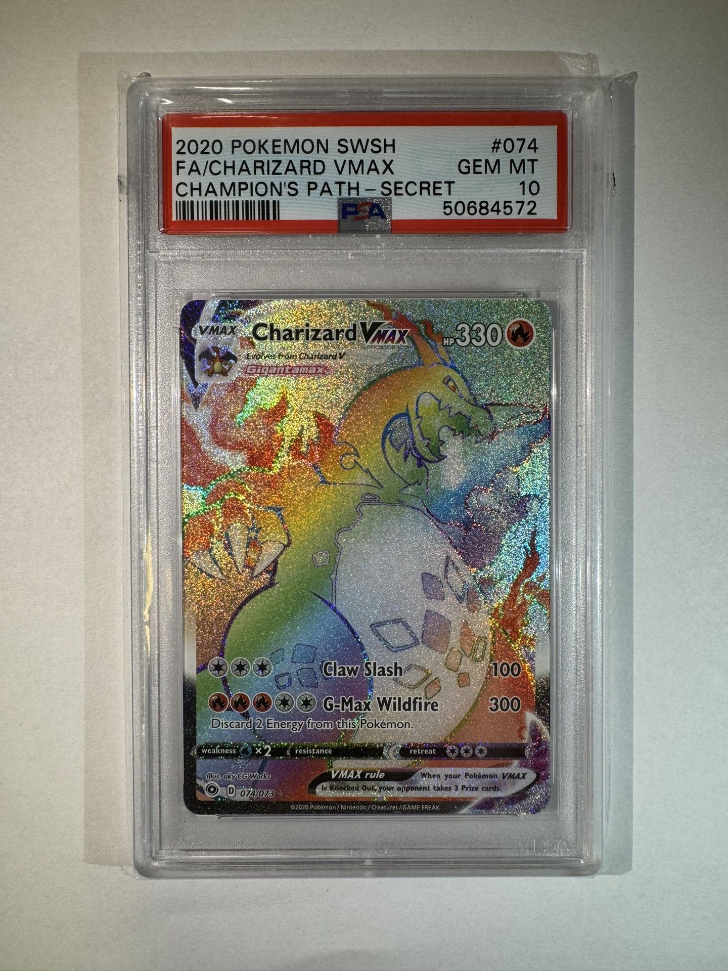 2020 Pokemon Sword & Shield Champ’s Path Secret #74 FULL ART / CHARIZARD VMAX PSA 10 GEM MT