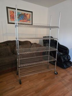 Heavy Duty Wire Shelving Storage Rack With Rolling Wheels.