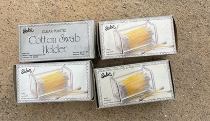 Vintage Salon Clear Plastic Cotton Swab Holder Lot of 4 NIB New 80s 90s
