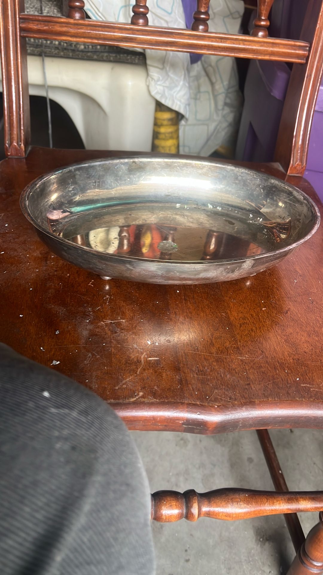 Based on the image and similar items found, this is a silver or pewter serving bowl, possibly a mid-century modern style, handcrafted in Mexico. 