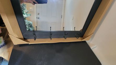 Black Foyer Mirror with Bottom Coat Hooks