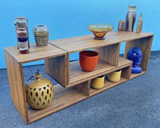 Pair of vintage Lou Hodges style modular oak bookshelves