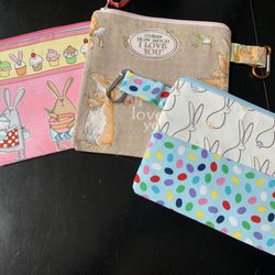 Three Felicity Lane Cotton Zippered Easter Pouches