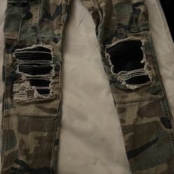 Men’s MNML Camo Jeans X288 Stretch Cargo Denim Skinny Distressed Moto Pants