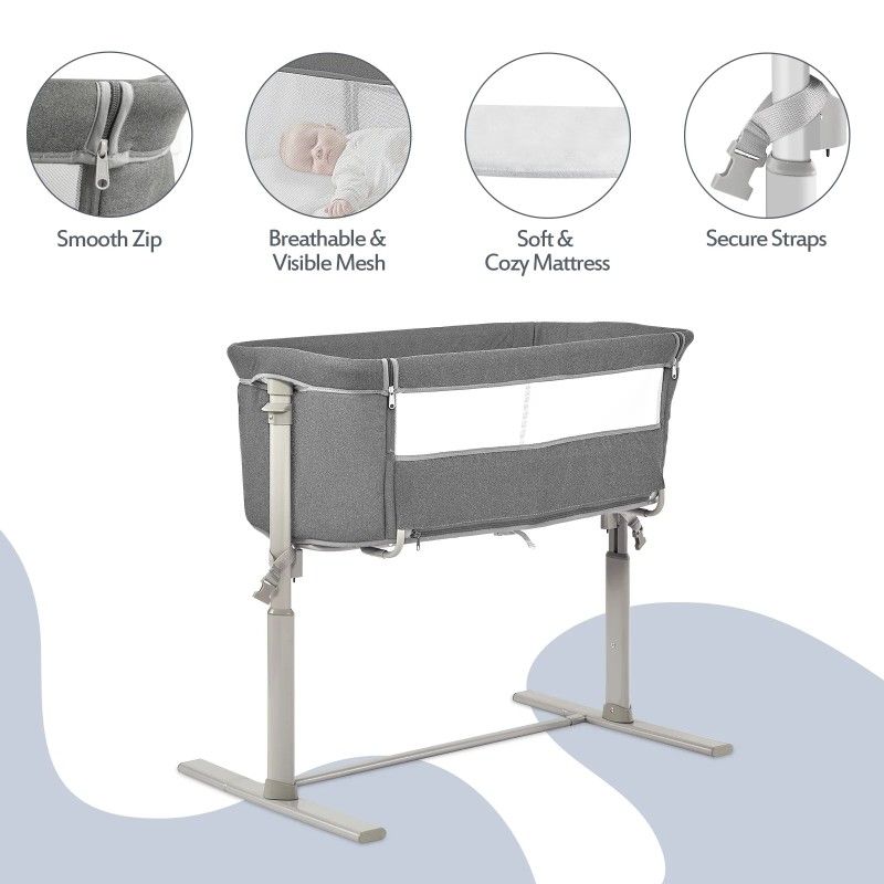 RONBEI Baby Bedside Sleeper Bedside Bassinet Light Grey
