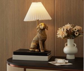 NEW in Box Brass Labrador Dog Lamp w/White Shade