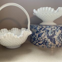 Vintage White Hobnail Bowls