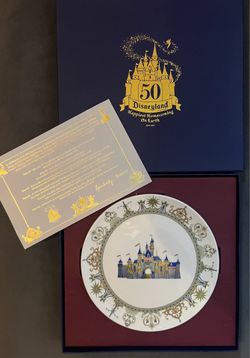 Complete Set of Disneyland’s 50th Anniversary Castle Plate Collection with Press Kit