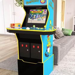 Arcade1UP The Simpsons (4-Player) Arcade with Riser, Lit Marquee, Lit Deck Protector, Wifi, and Exclusive Stool Bundle, New In The Box