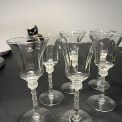 Heisey Vintage 1940s 6 Monte Cristo Champagne Glasses Textured Rings Stems