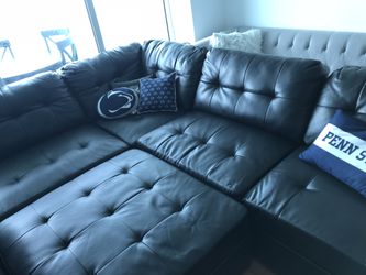 5 piece black faux leather sectional couch sofa ottoman included