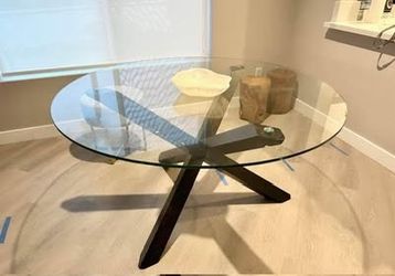 Walnut Round Glass Dining Table