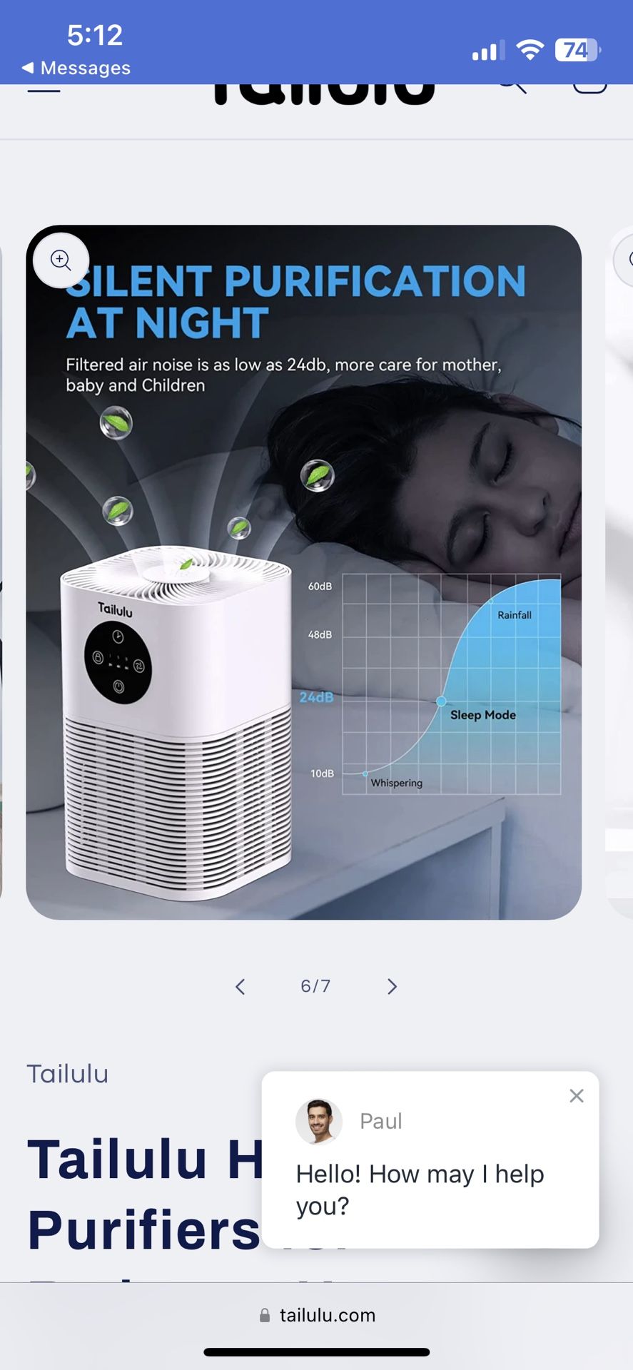 Tailulu HQZZ-60 Air Purifiers for Bedroom Home, HEPA Filter 24db Quiet Air Purifier with Fragrance Sponge