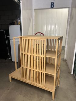 NORDKISA Open wardrobe with sliding door, bamboo