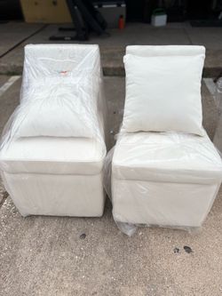 2 Mara II Modern Cream Upholstered Armless Chair With Wheels