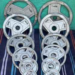 FULL SET OF OLYMPIC EASY GRIP PLATES (PAIRS OF) :  45s  35s  25s  10s  5s  2.5s 