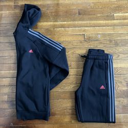 Adidas Tracksuit Youth XL Black Grey Red Zip Up Jacket Pants