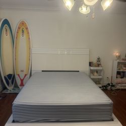 Queen Size White LED Bed Frame 