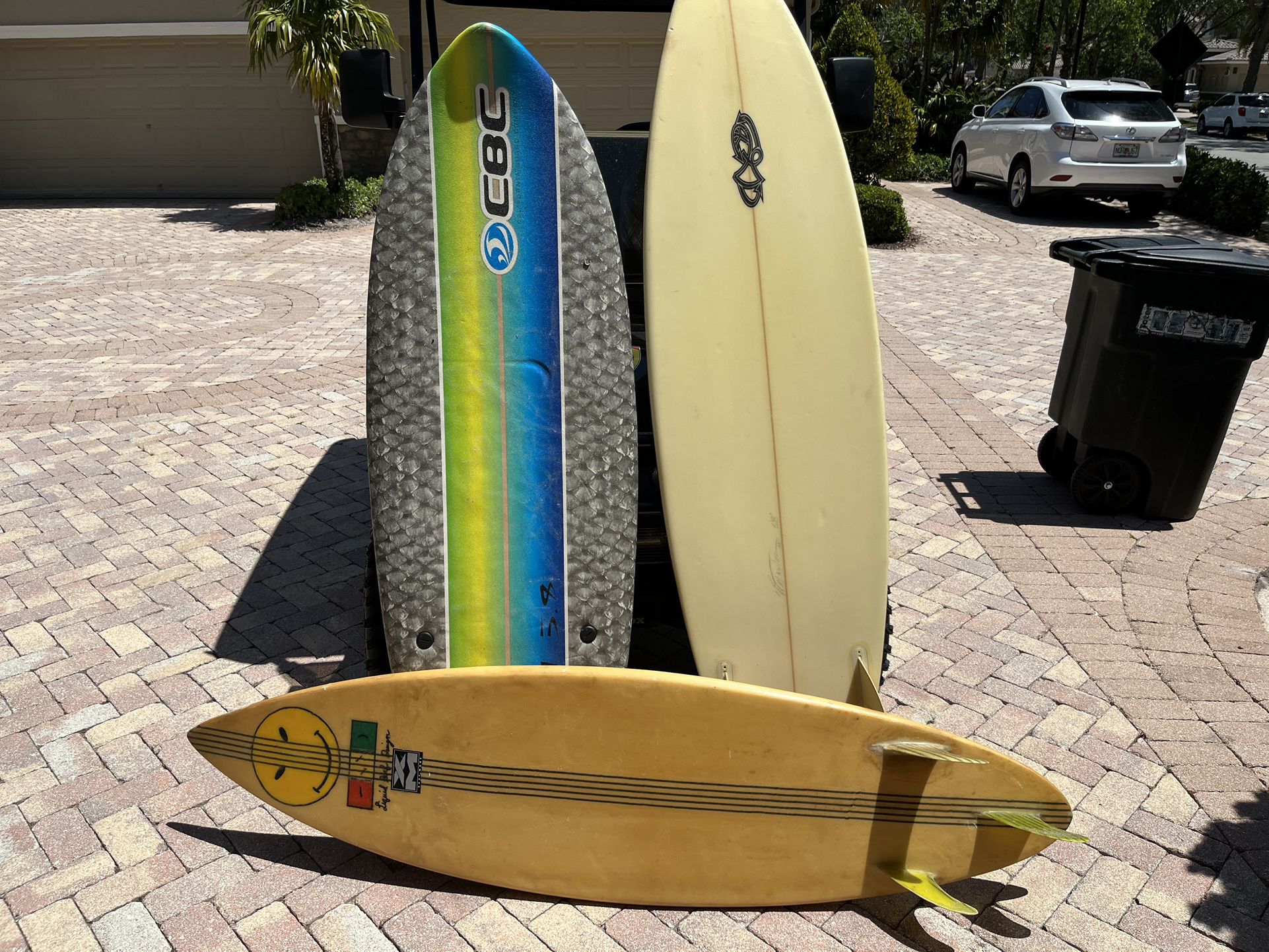 2 Custom Surf Boards and Styrofoam Boogie Board
