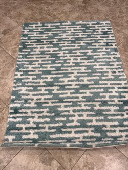 Teal and Ivory Geometric Area Rug