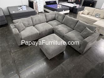 New! Light Grey Sectional Couch, Plush Soft Corduroy Sectional And Ottoman, Grey Sofa, Sectionals, Contemporary Couch, Gray, Modern Designer Couch
