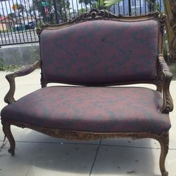 Rare Antique French Period Loveseat Vintage Wooden Loveseat Frame Couch Sofa 4 P/C Set