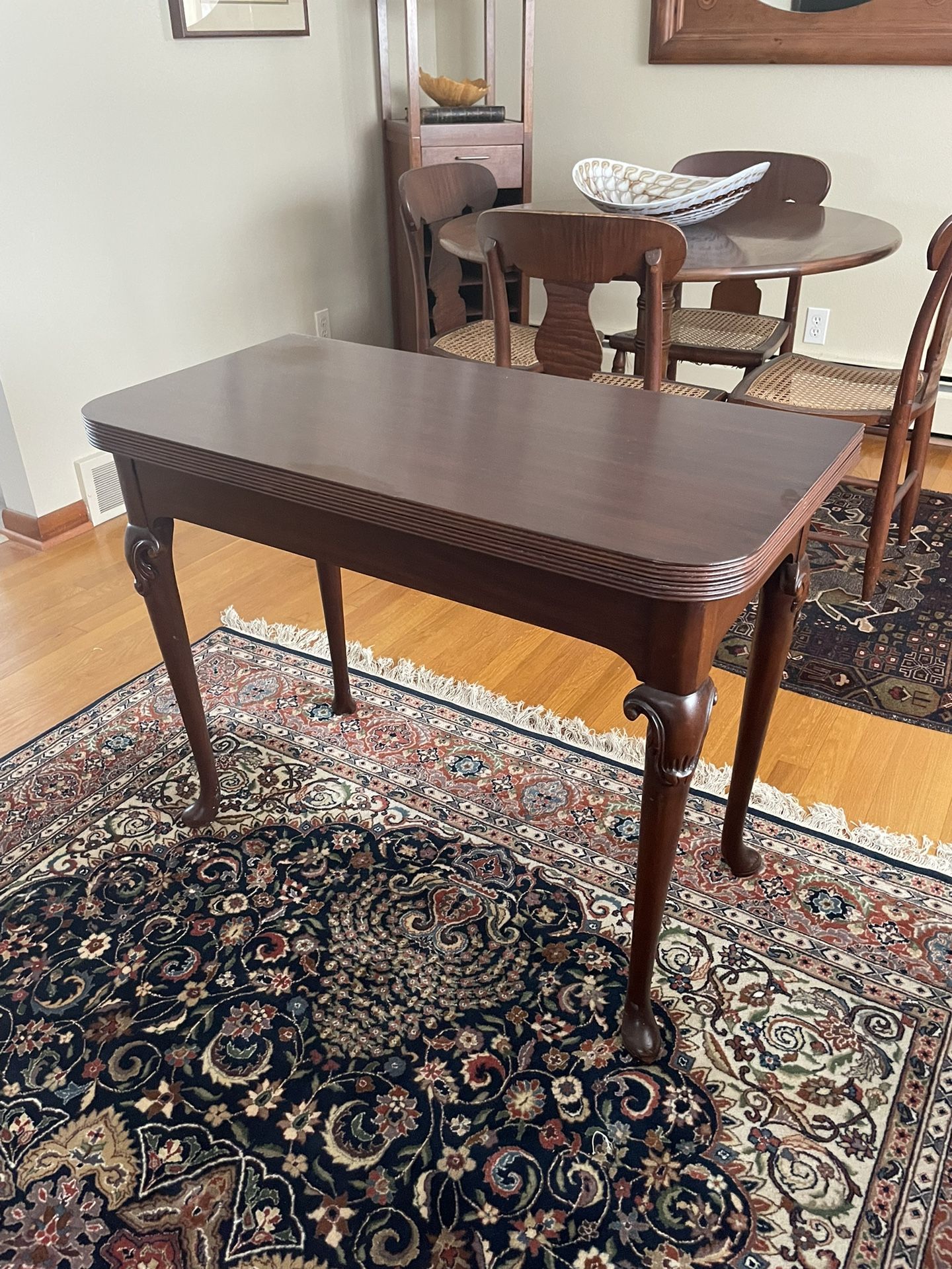 Beautiful High End Henkel Harris Solid Mahogany Flip Top Console Game Table