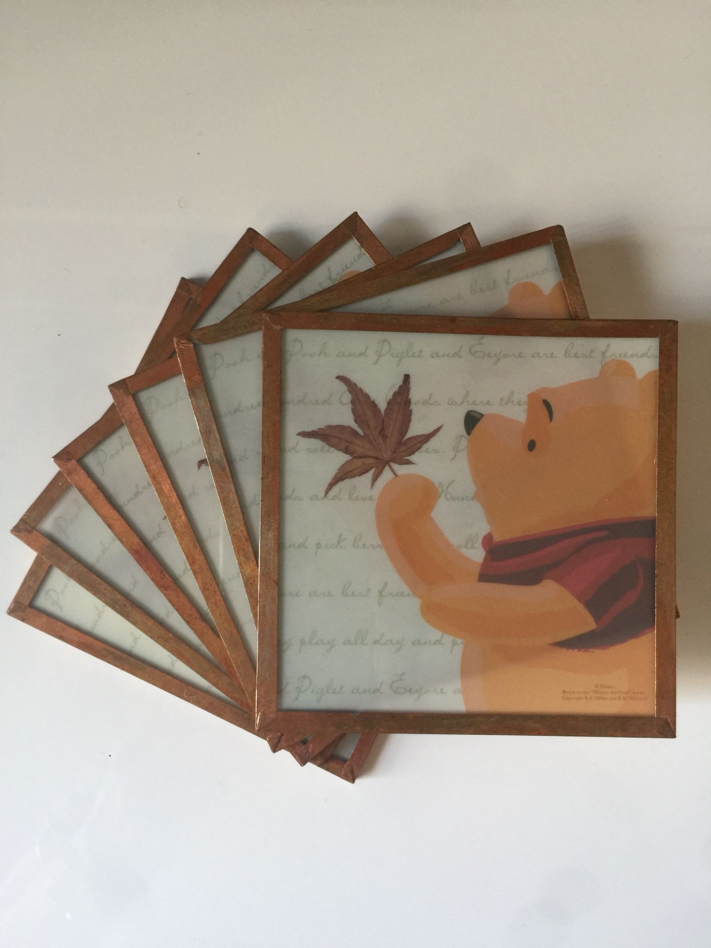 Fall / Autumn Decor - Framed Glass Winnie the Pooh Coasters/ Tile Set